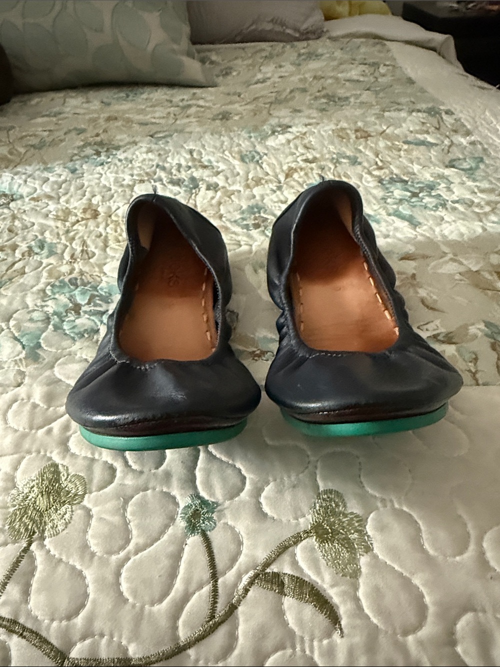 Tieks Navy Leather Ballet Flats with Teal Heel Tab - Picture 2 of 8